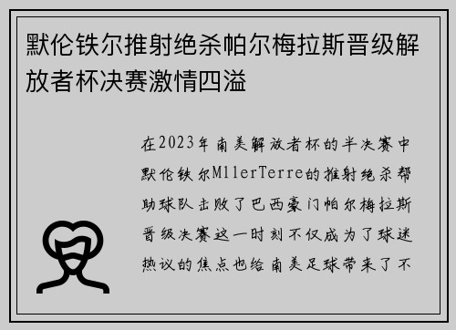 默伦铁尔推射绝杀帕尔梅拉斯晋级解放者杯决赛激情四溢 默伦铁尔推射绝杀帕尔梅拉斯晋级解放者杯决赛激情四溢